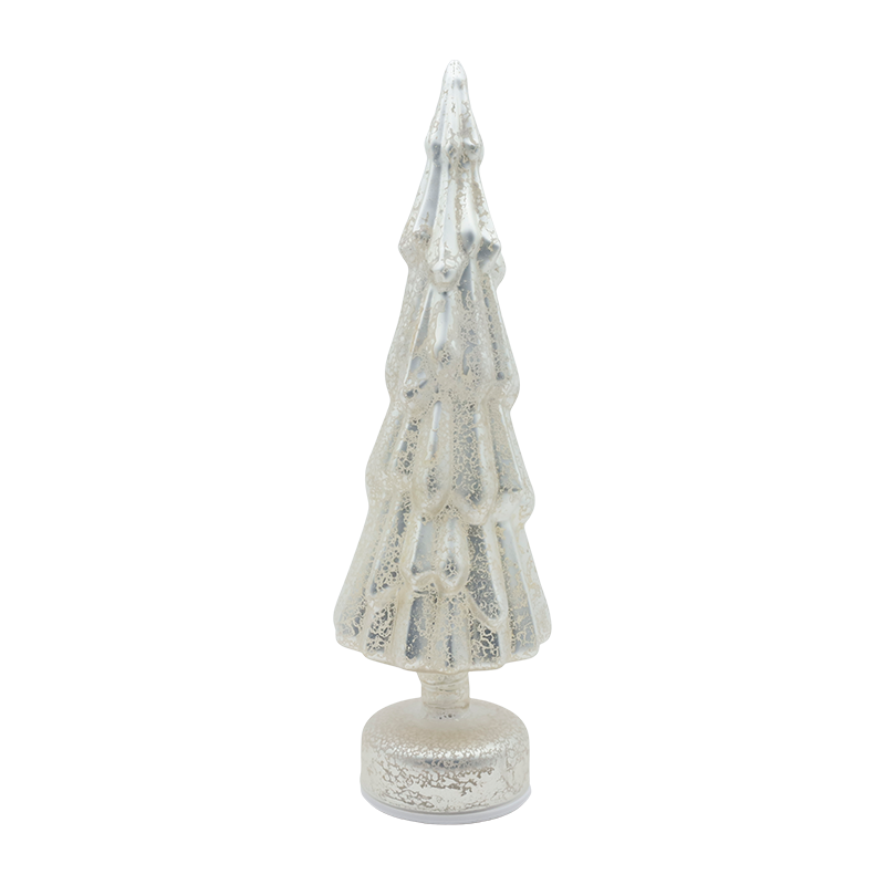 Obrotowa choinka z przezroczystego szkła o wymiarach 10 × 35 cm z ciepłym blaskiem LED