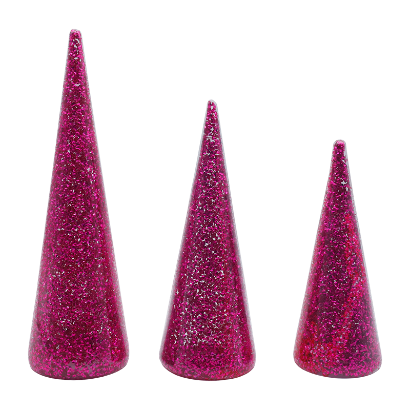 8×20/9×25/10×30cm 3-częściowy zestaw choinek z brokatowego szkła z wbudowanymi diodami LED