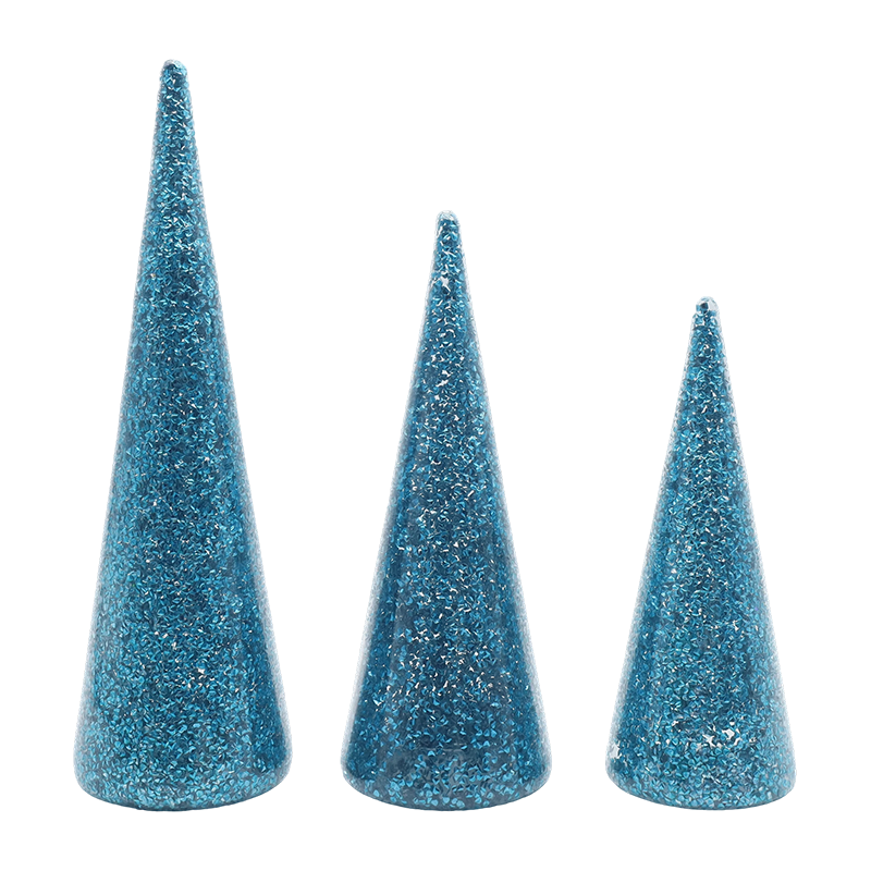 8×20/9×25/10×30cm 3-częściowy zestaw choinek z brokatowego szkła z wbudowanymi diodami LED