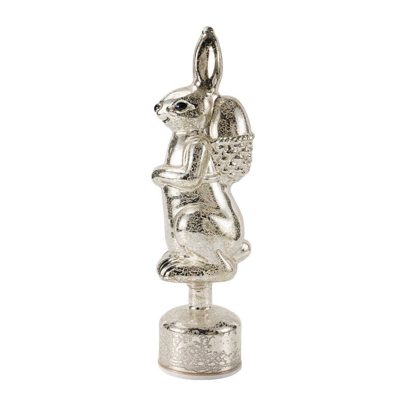Figurka królika ze szkła rtęciowego w stylu vintage (srebrne / antyczne białe wykończenie)