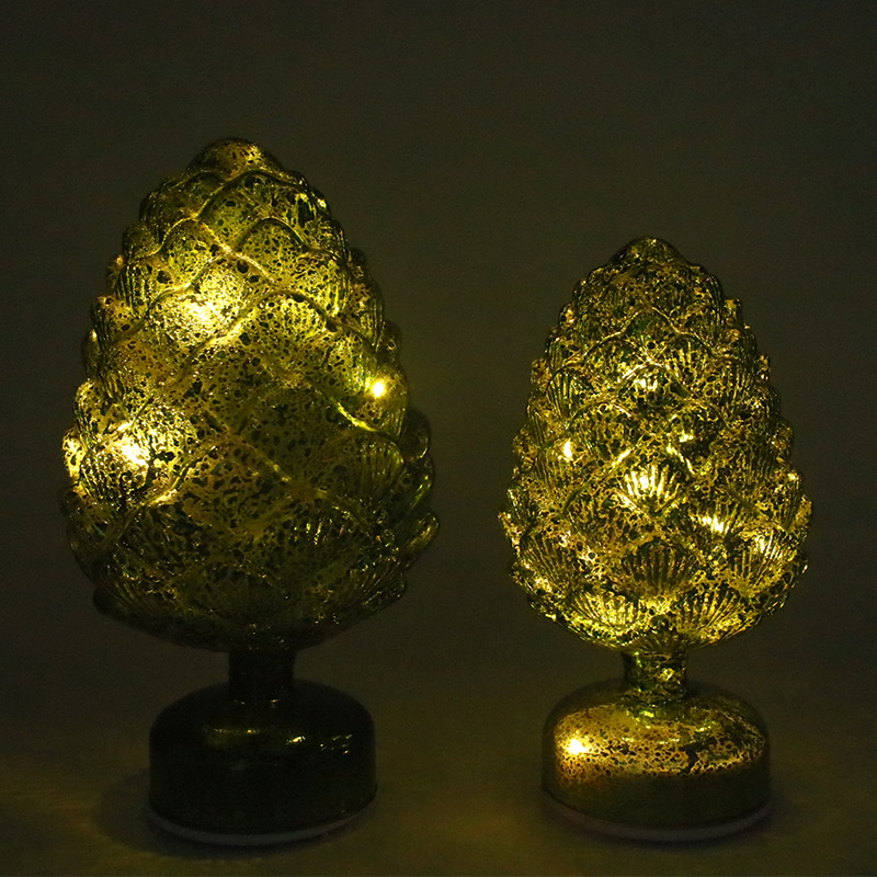 15×28 cm i 11×22 cm Pinecone Świąteczna obrotowa szklana dekoracja stołu LED