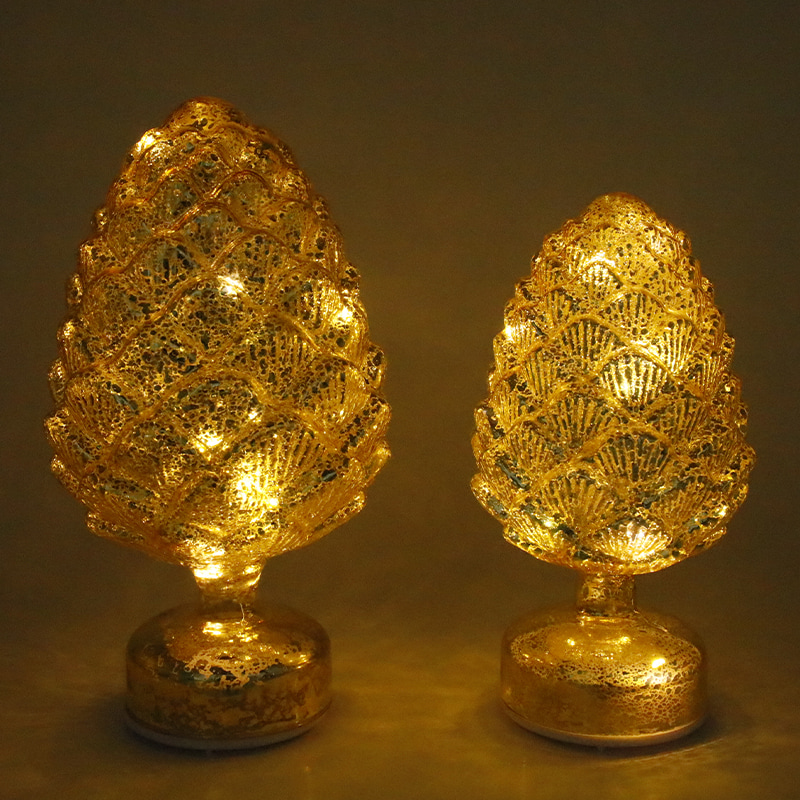 15×28 cm i 11×22 cm Pinecone Świąteczna obrotowa szklana dekoracja stołu LED